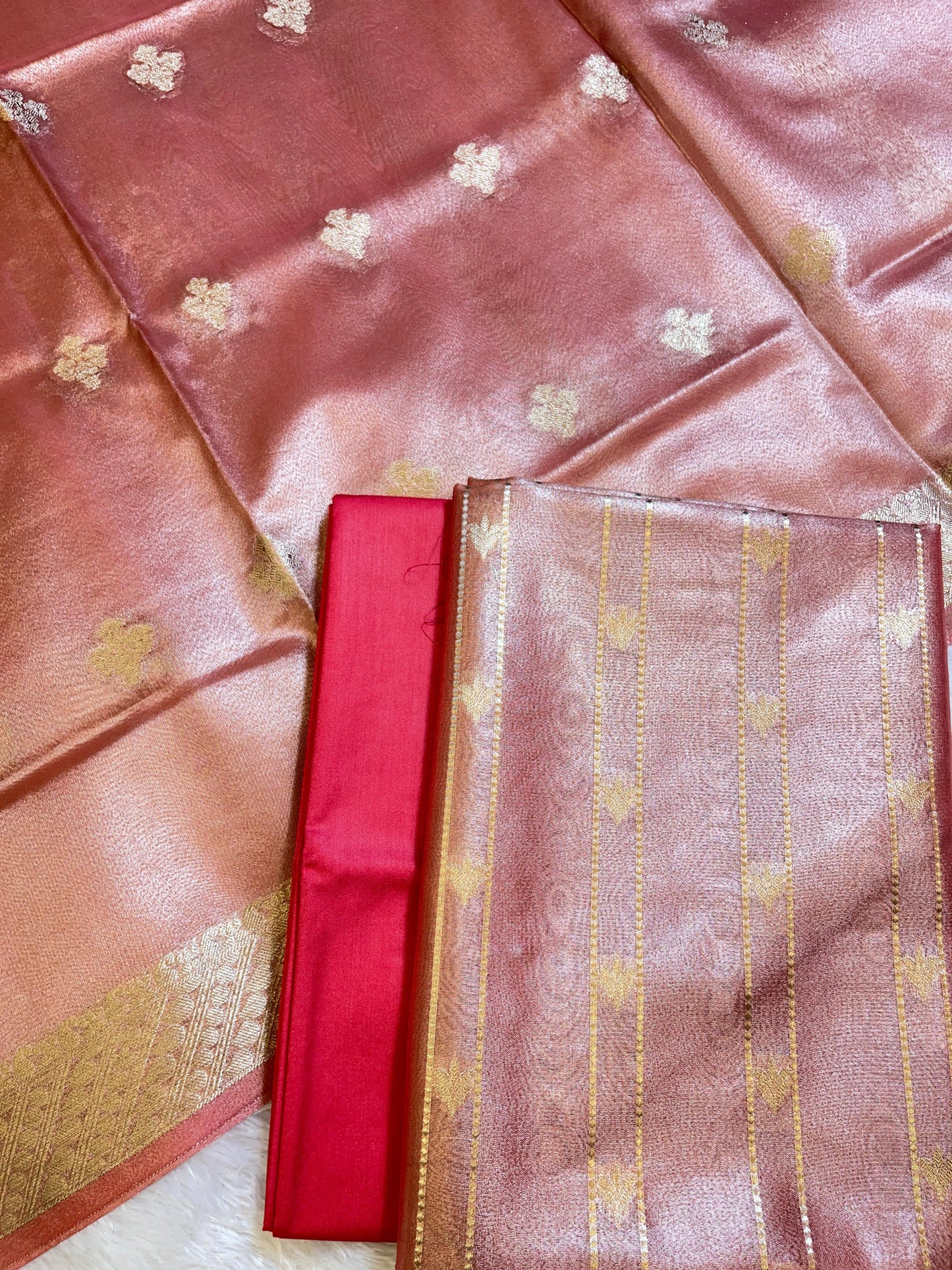 Dark Pink Tissue Silk Zari Stripe Banarasi 3 pcs Suit Set 1100SKL_TSU1