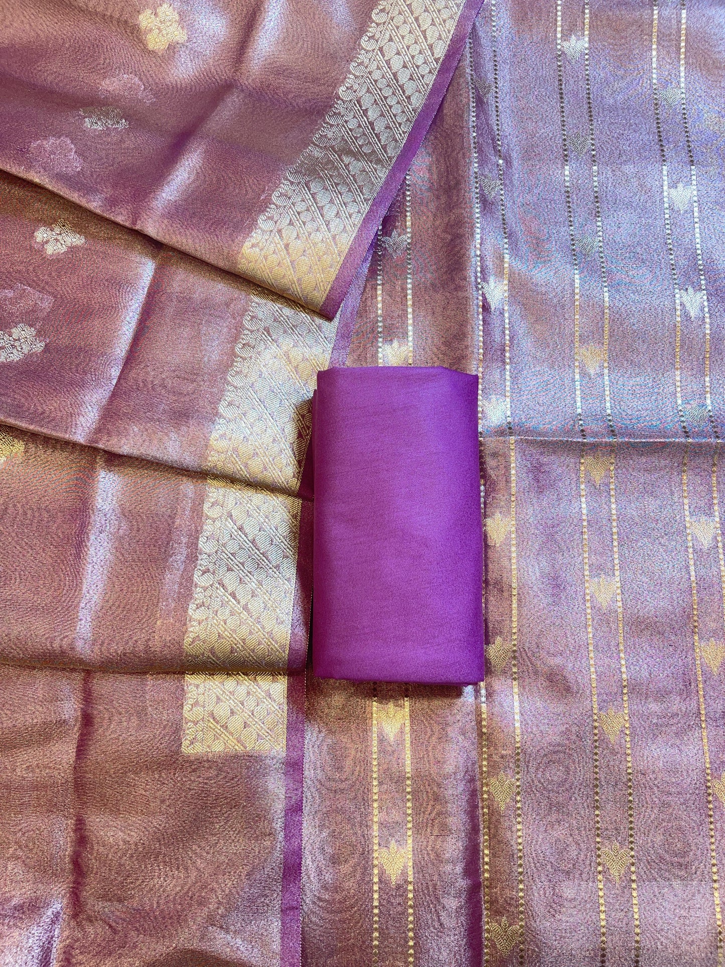 Purple Tissue Silk Zari Stripe Banarasi 3 pcs Suit Set 1100SKL_TSU4