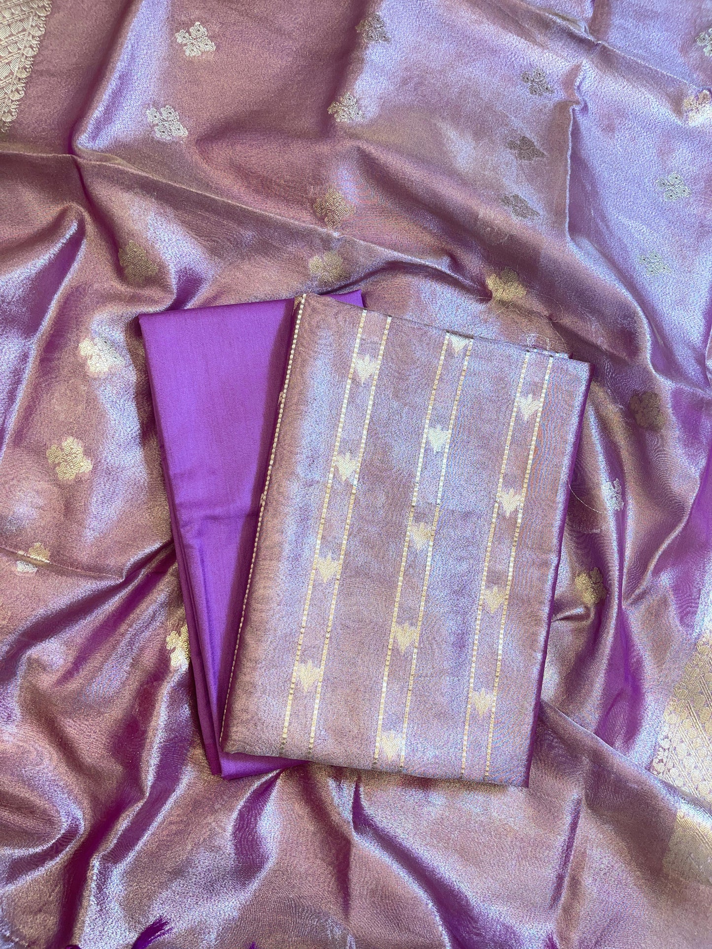 Purple Tissue Silk Zari Stripe Banarasi 3 pcs Suit Set 1100SKL_TSU4