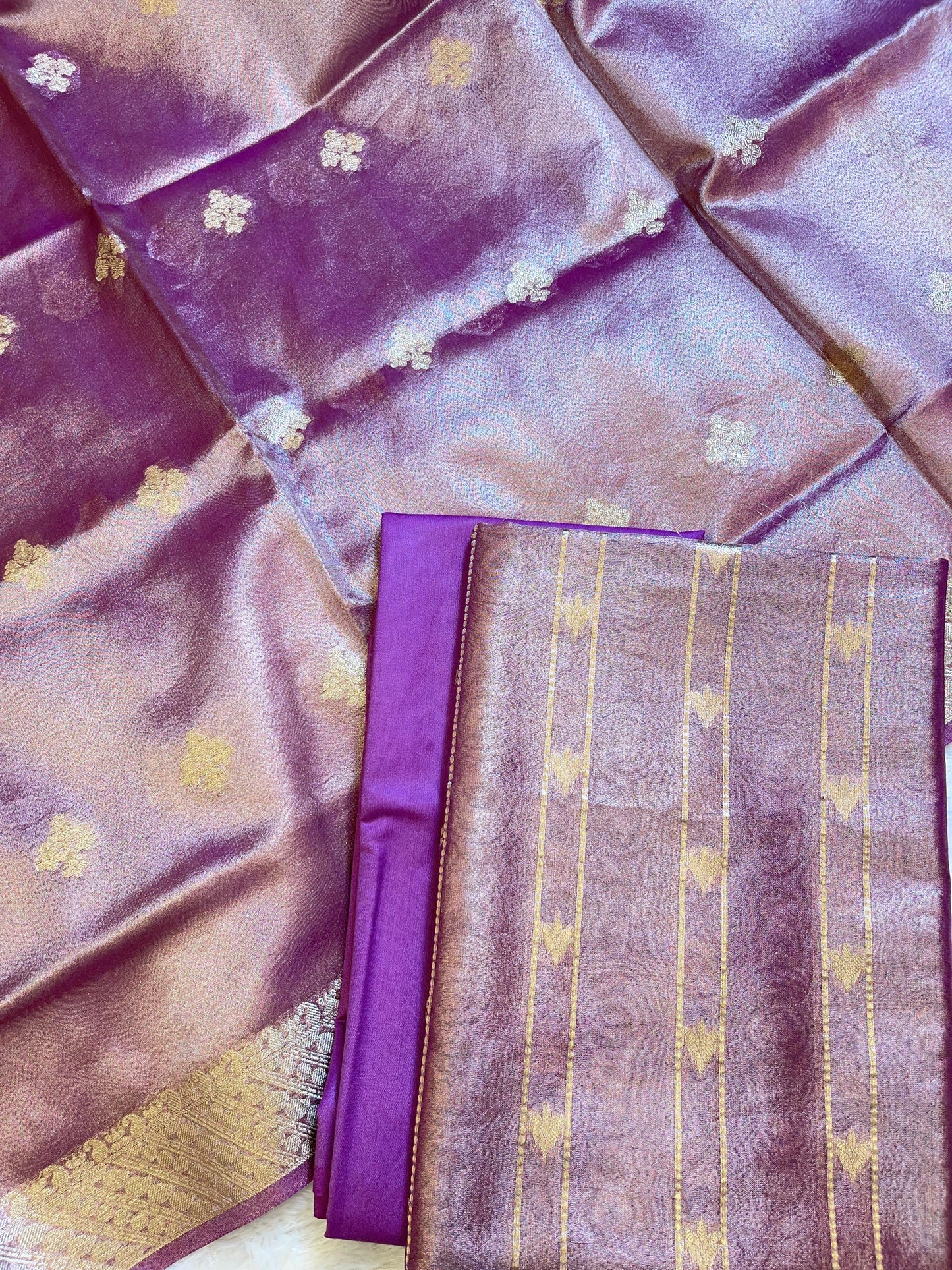 Purple Tissue Silk Zari Stripe Banarasi 3 pcs Suit Set 1100SKL_TSU4