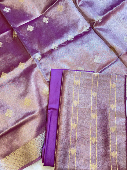 Purple Tissue Silk Zari Stripe Banarasi 3 pcs Suit Set 1100SKL_TSU4