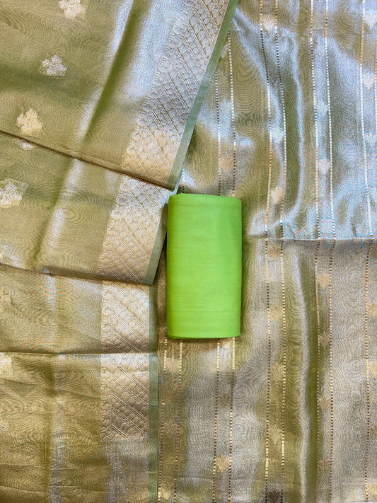 Green Tissue Silk Zari Stripe Banarasi 3 pcs Suit Set 1100SKL_TSU5