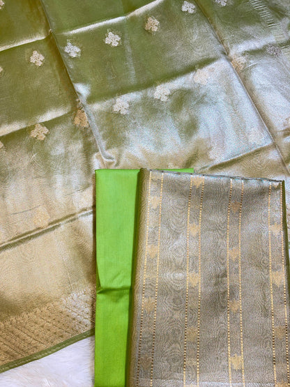 Green Tissue Silk Zari Stripe Banarasi 3 pcs Suit Set 1100SKL_TSU5