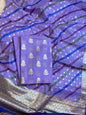 Light Purple Pure Mercerised Silk Banarasi 3 pcs Suit Set with Stripe Rangkaat Dupatta 1250SKL_MS6