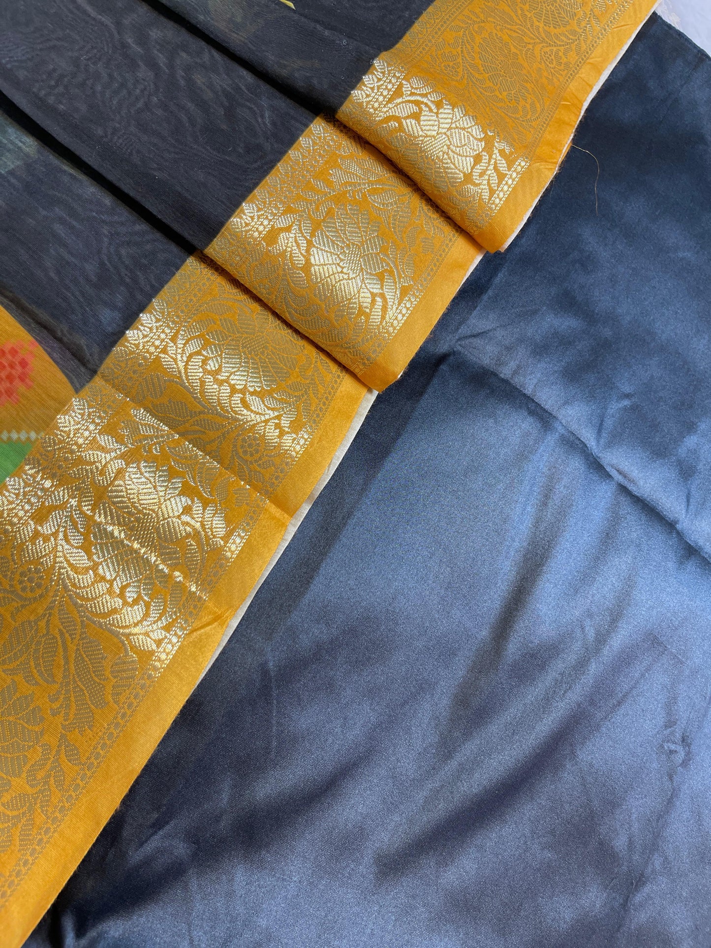Black Plain Mercerised Silk Banarasi Suit Set with Contrast Yellow Digital Print Dupatta 650SKL_MS4