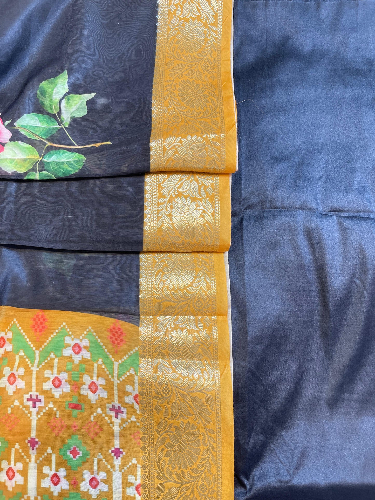 Black Plain Mercerised Silk Banarasi Suit Set with Contrast Yellow Digital Print Dupatta 650SKL_MS4