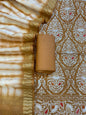 Brown Pure Mercerised Cotton Embroidery Banarasi 3 pcs Suit Set 1200SKL_CE1