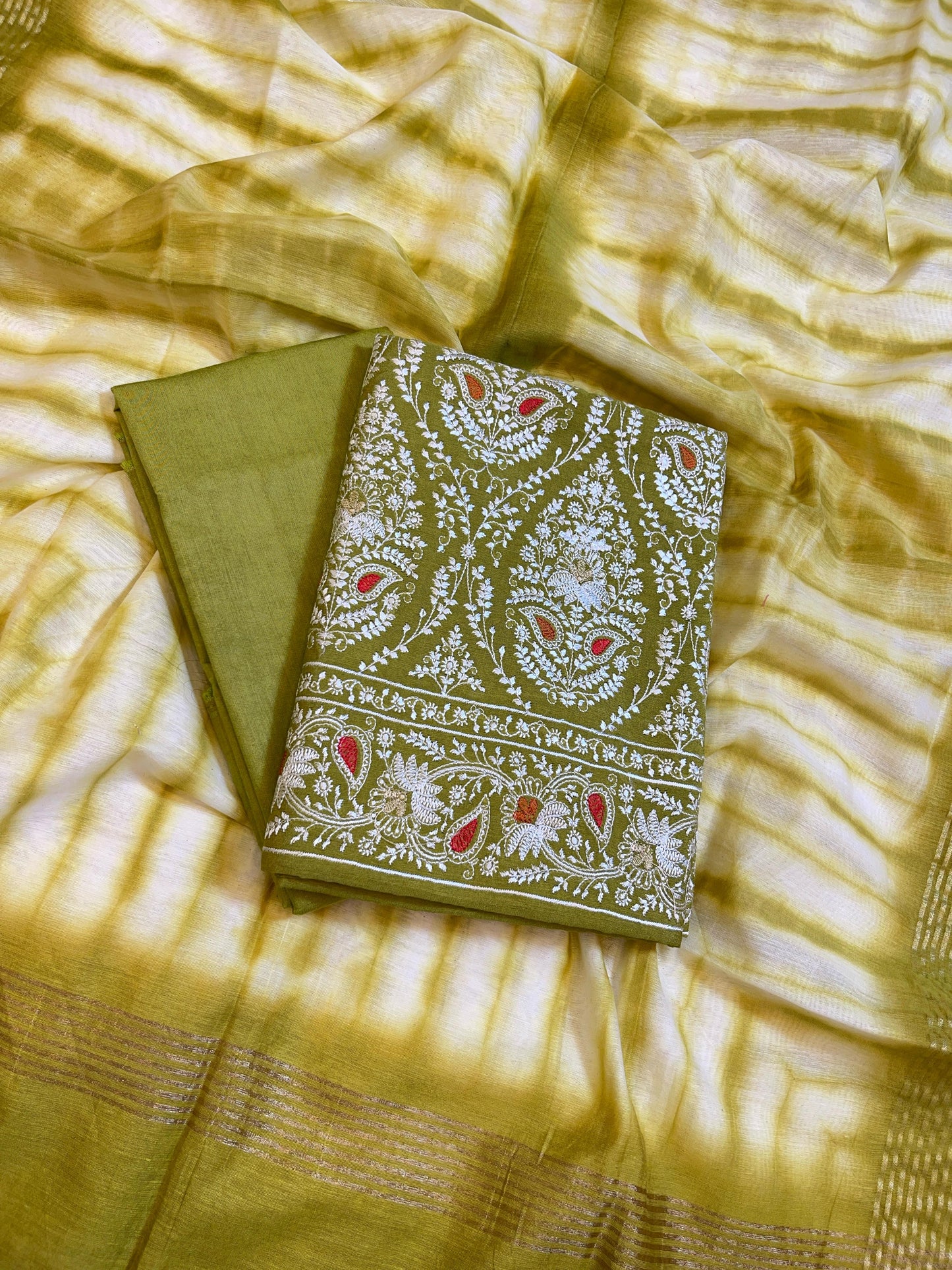 Green Pure Mercerised Cotton Embroidery Banarasi 3 pcs Suit Set 1200SKL_CE2
