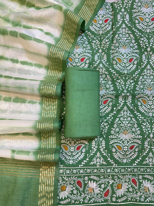 Sea Green Pure Mercerised Cotton Embroidery Banarasi 3 pcs Suit Set 1200SKL_CE3