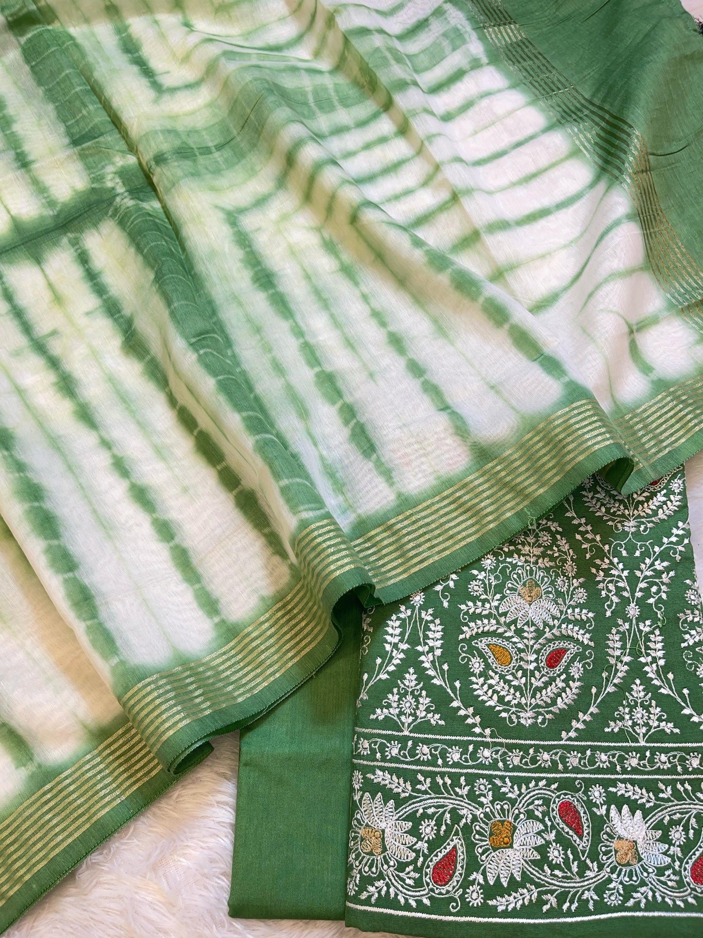 Sea Green Pure Mercerised Cotton Embroidery Banarasi 3 pcs Suit Set 1200SKL_CE3