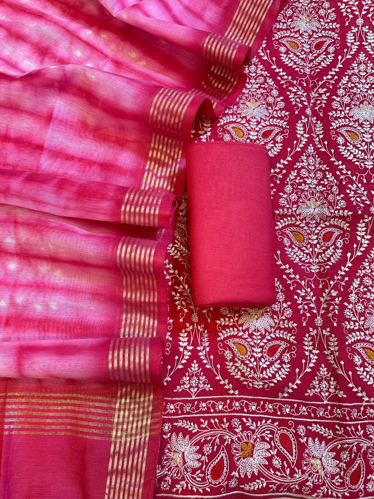 Pink Pure Mercerised Cotton Embroidery Banarasi 3 pcs Suit Set 1200SKL_CE4