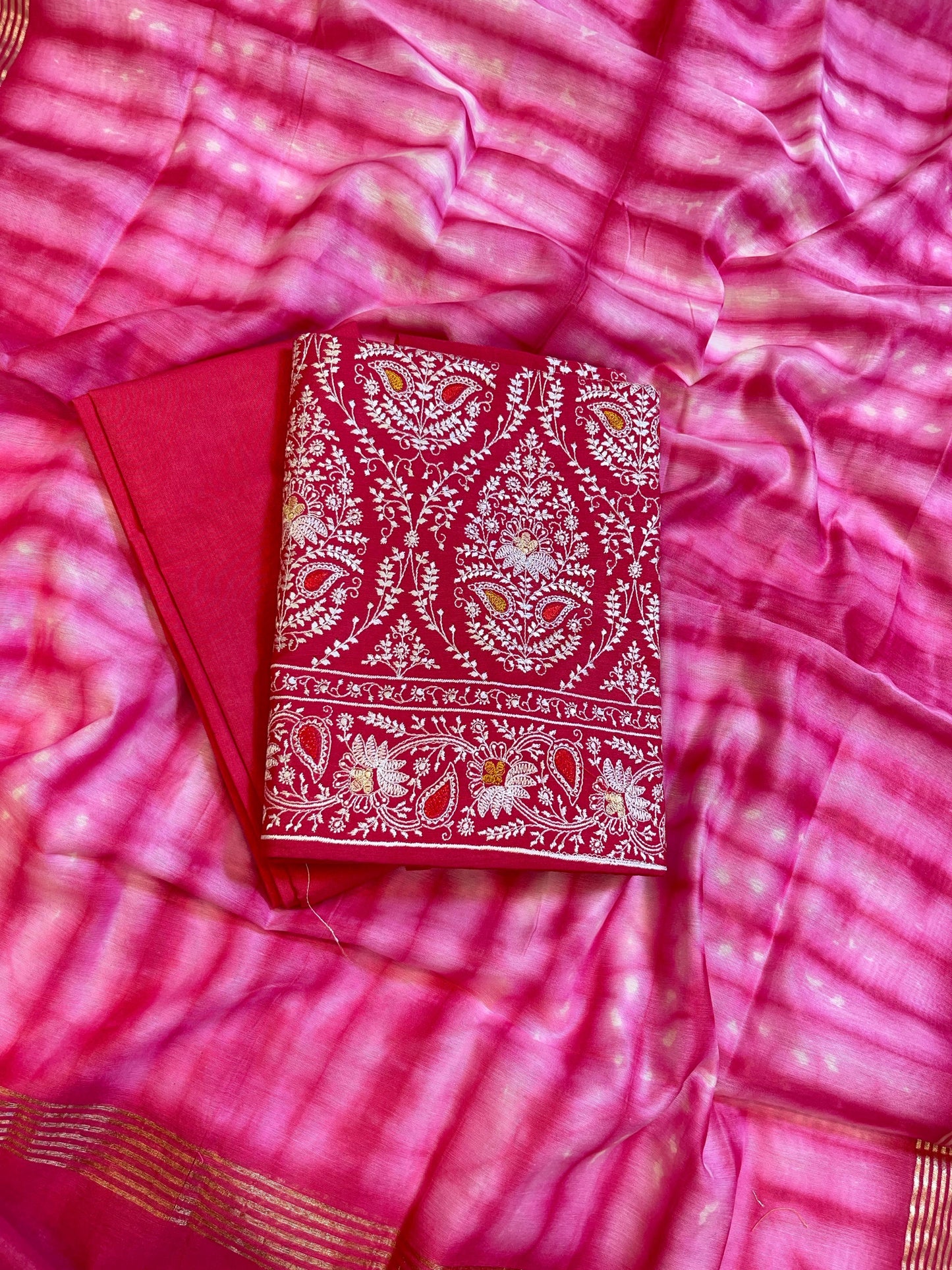 Pink Pure Mercerised Cotton Embroidery Banarasi 3 pcs Suit Set 1200SKL_CE4