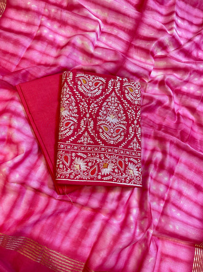 Pink Pure Mercerised Cotton Embroidery Banarasi 3 pcs Suit Set 1200SKL_CE4