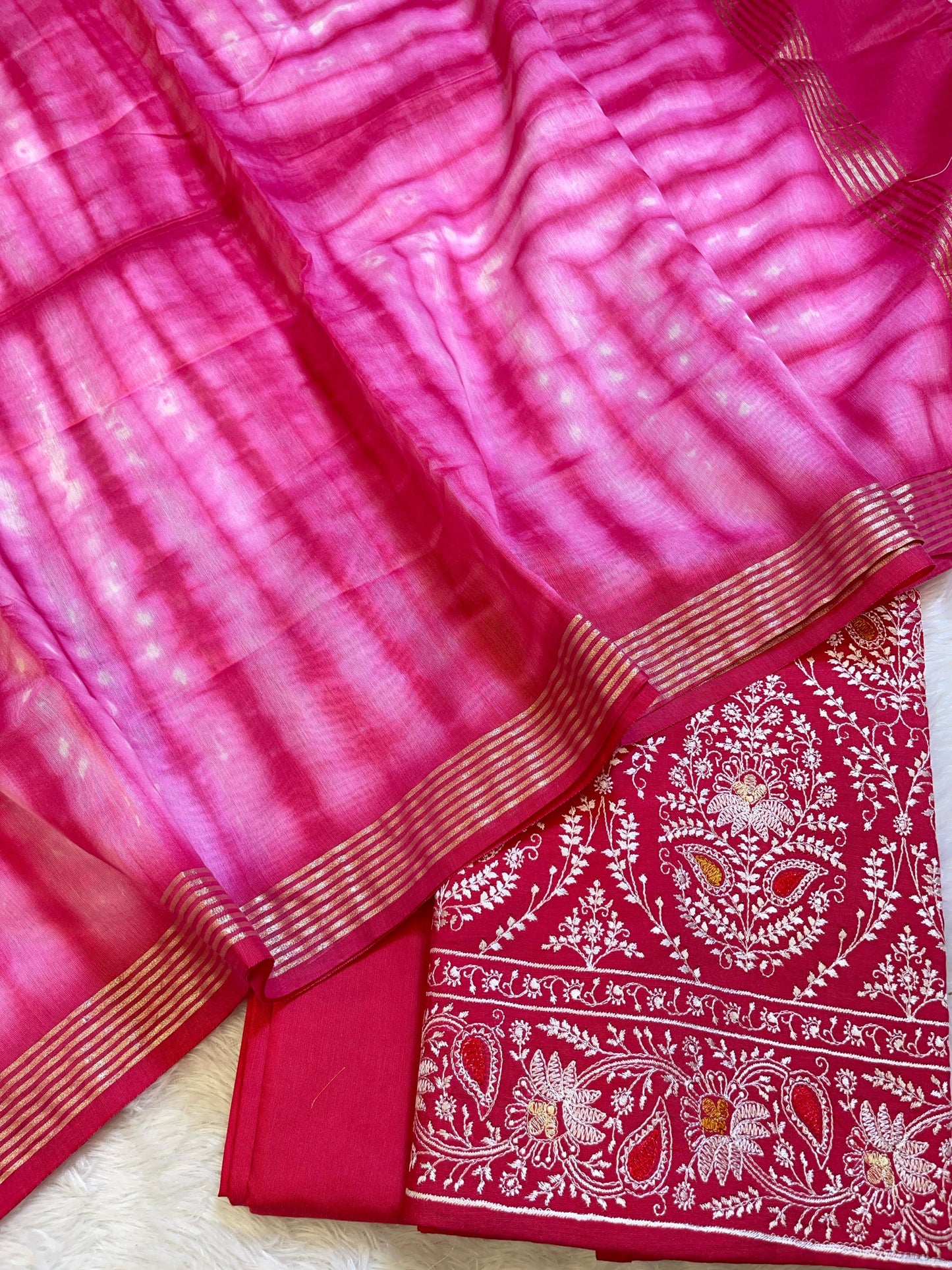 Pink Pure Mercerised Cotton Embroidery Banarasi 3 pcs Suit Set 1200SKL_CE4