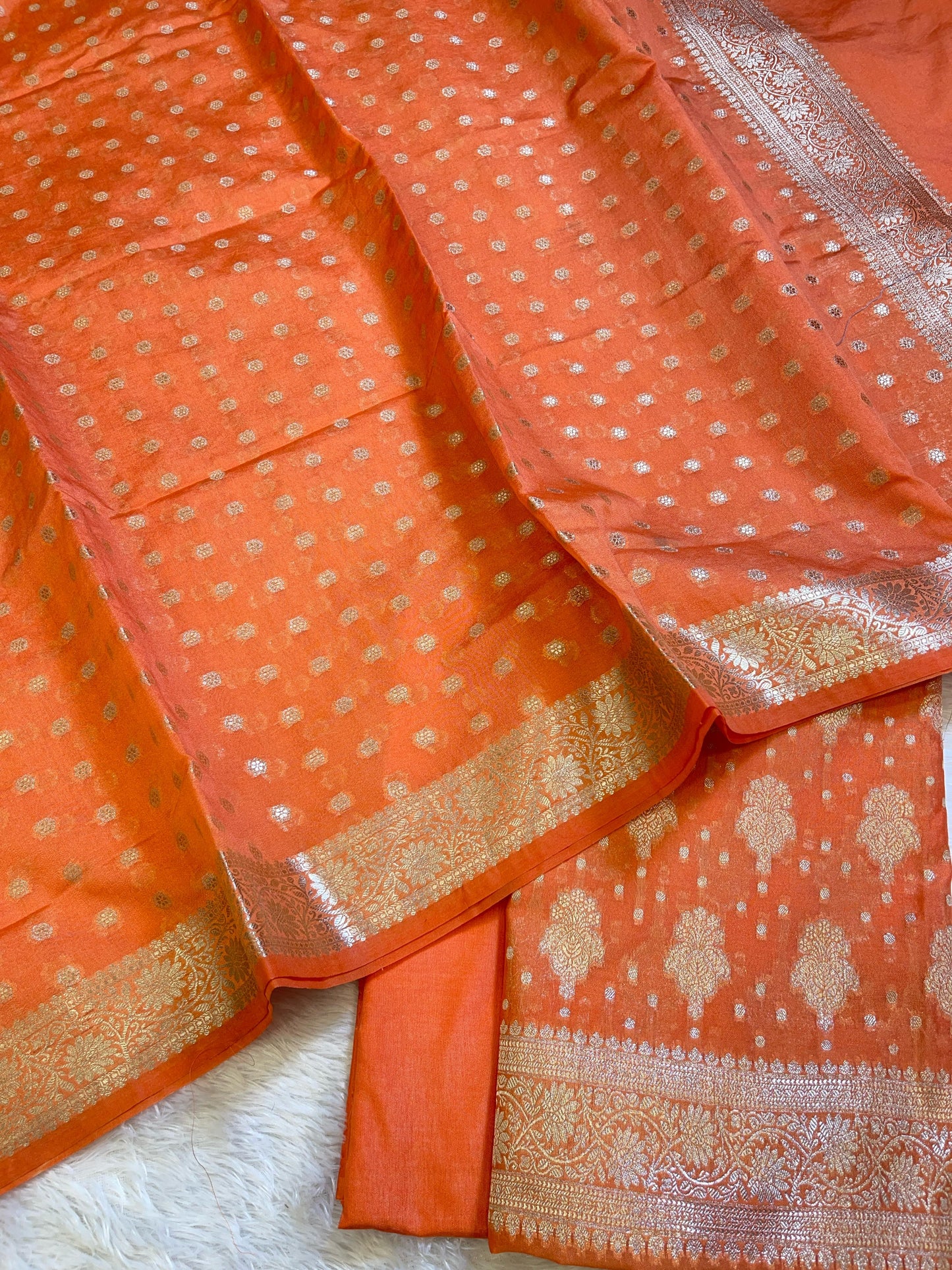 Orange Georgette Silver Zari Banarasi 3 pcs Suit Set 1200SKL_GE1