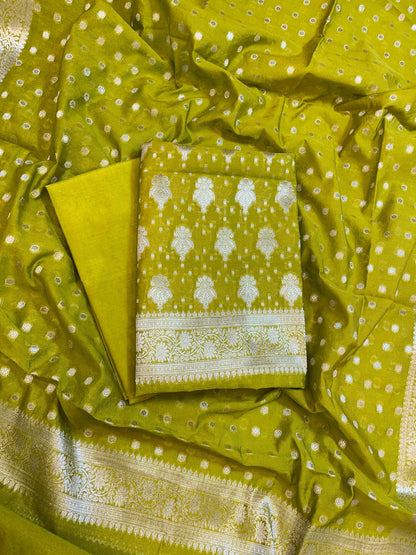 Green Georgette Silver Zari Banarasi 3 pcs Suit Set 1200SKL_GE3