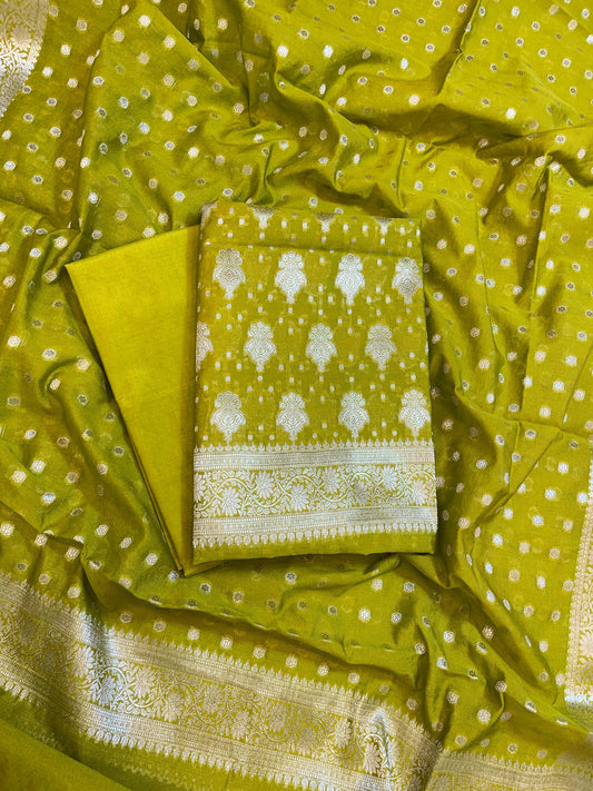 Green Georgette Silver Zari Banarasi 3 pcs Suit Set 1200SKL_GE3