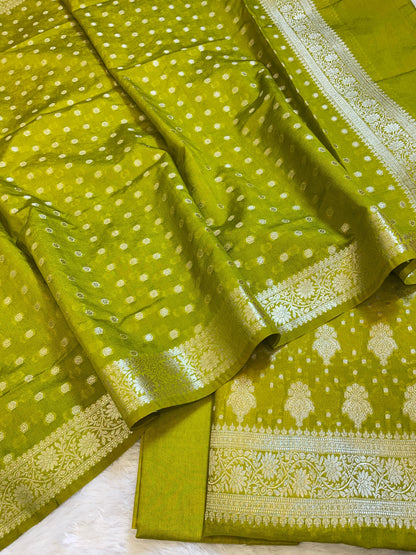 Green Georgette Silver Zari Banarasi 3 pcs Suit Set 1200SKL_GE3