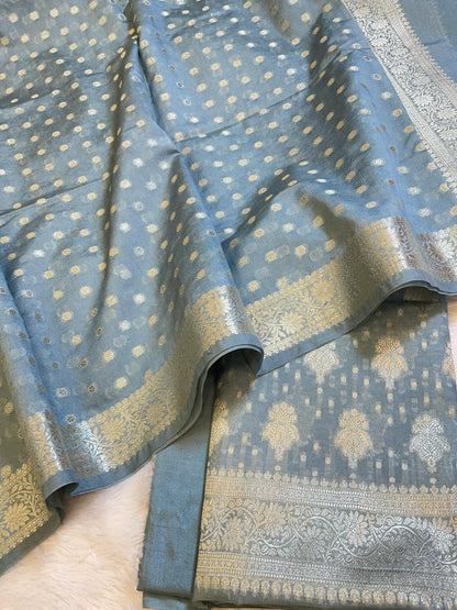 Grey Georgette Silver Zari Banarasi 3 pcs Suit Set 1200SKL_GE4