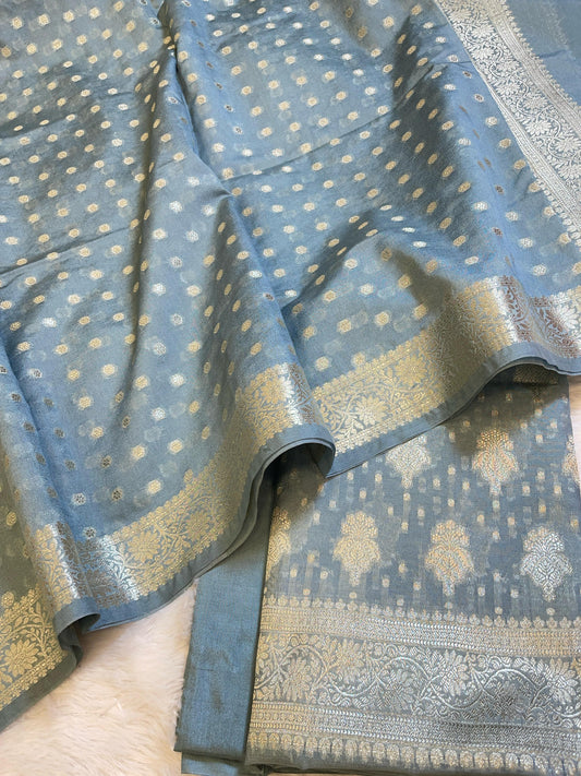 Grey Georgette Silver Zari Banarasi 3 pcs Suit Set 1200SKL_GE4