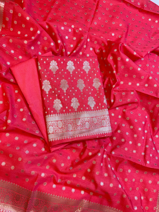 Pink Georgette Silver Zari Banarasi 3 pcs Suit Set 1200SKL_GE5