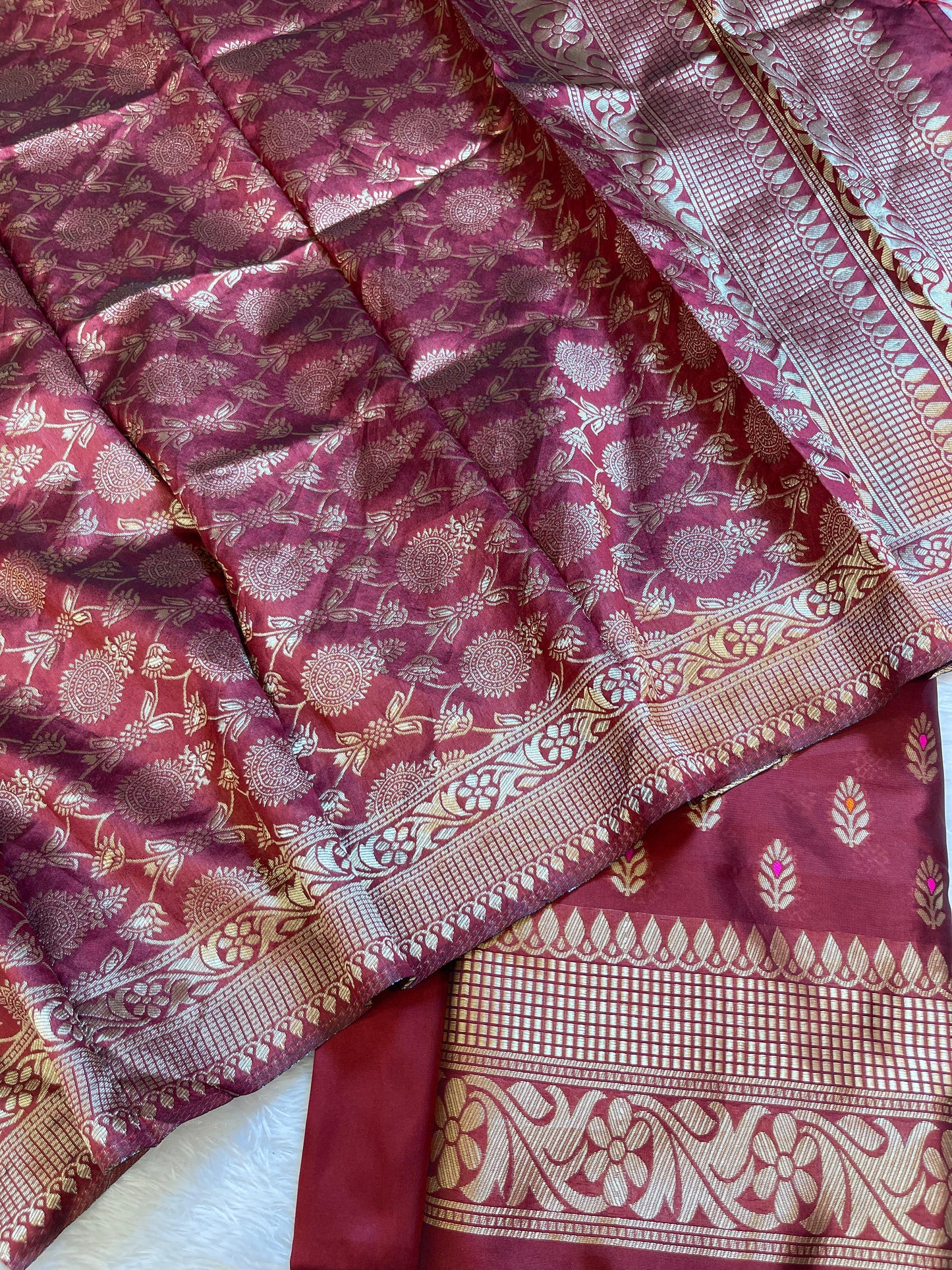 Maroon Butter Silk Zari Mina Booti Banarasi 3 pcs Suit Set 600SKL_BS1