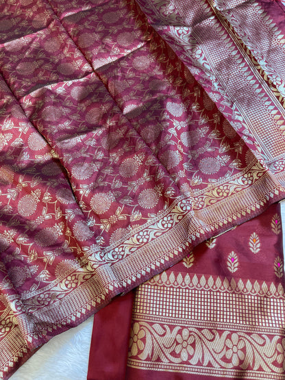 Maroon Butter Silk Zari Mina Booti Banarasi 3 pcs Suit Set 600SKL_BS1