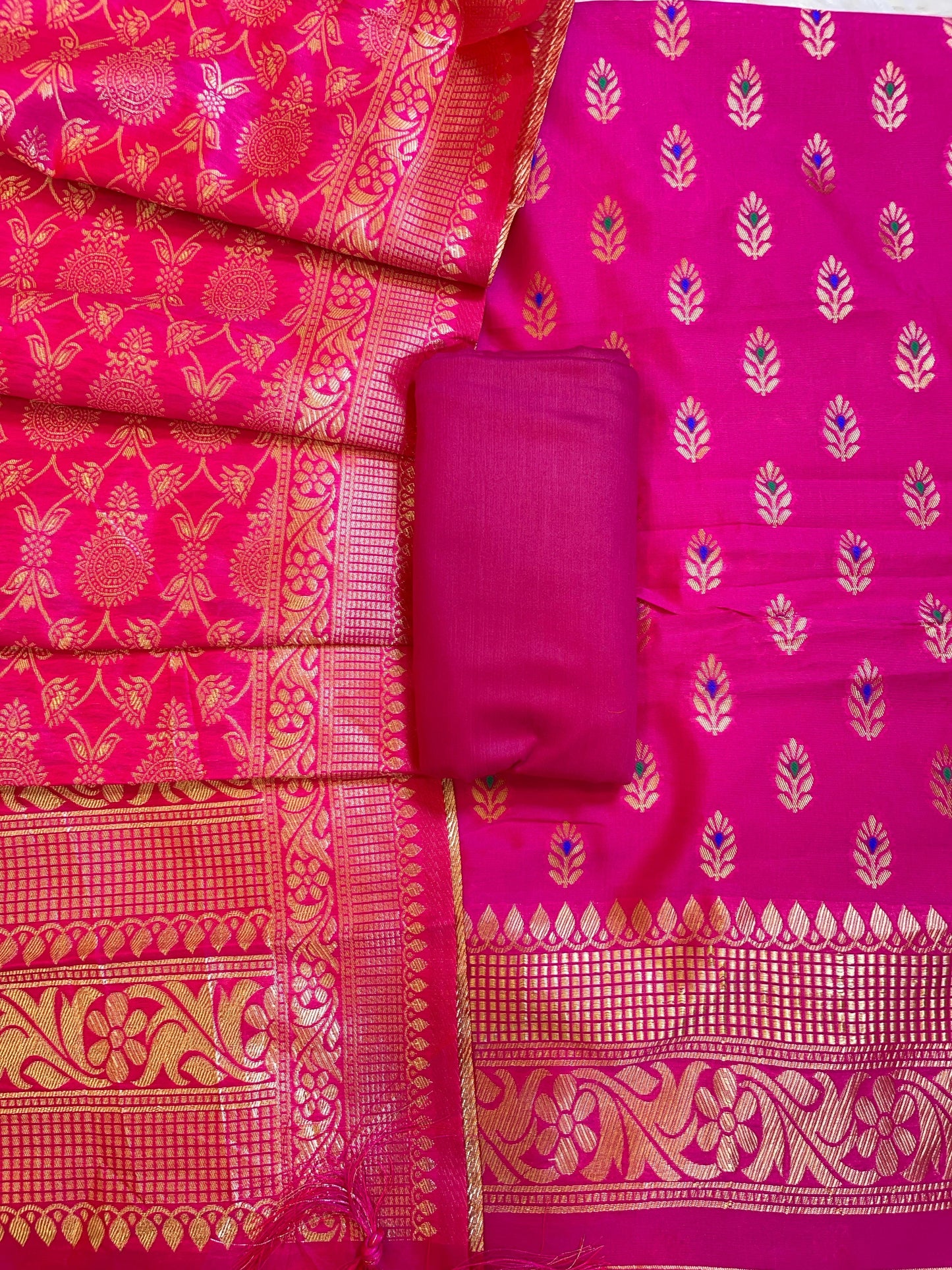 Magenta Butter Silk Zari Mina Booti Banarasi 3 pcs Suit Set 600SKL_BS2