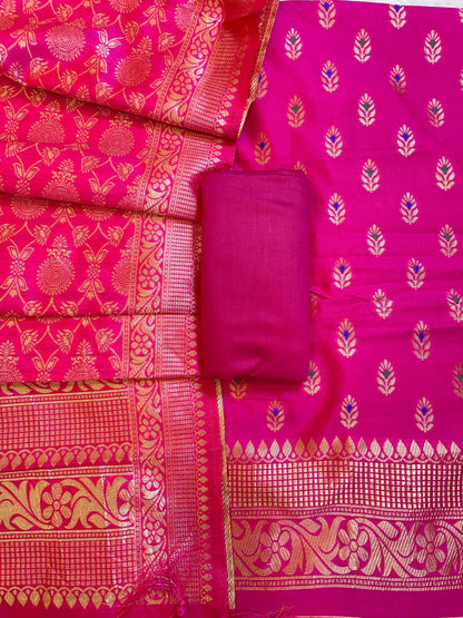 Magenta Butter Silk Zari Mina Booti Banarasi 3 pcs Suit Set 600SKL_BS2