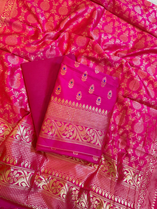 Magenta Butter Silk Zari Mina Booti Banarasi 3 pcs Suit Set 600SKL_BS2