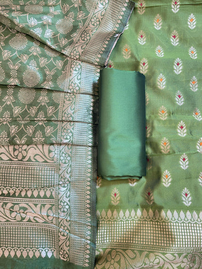 Mehndi Green Butter Silk Zari Mina Booti Banarasi 3 pcs Suit Set 600SKL_BS4