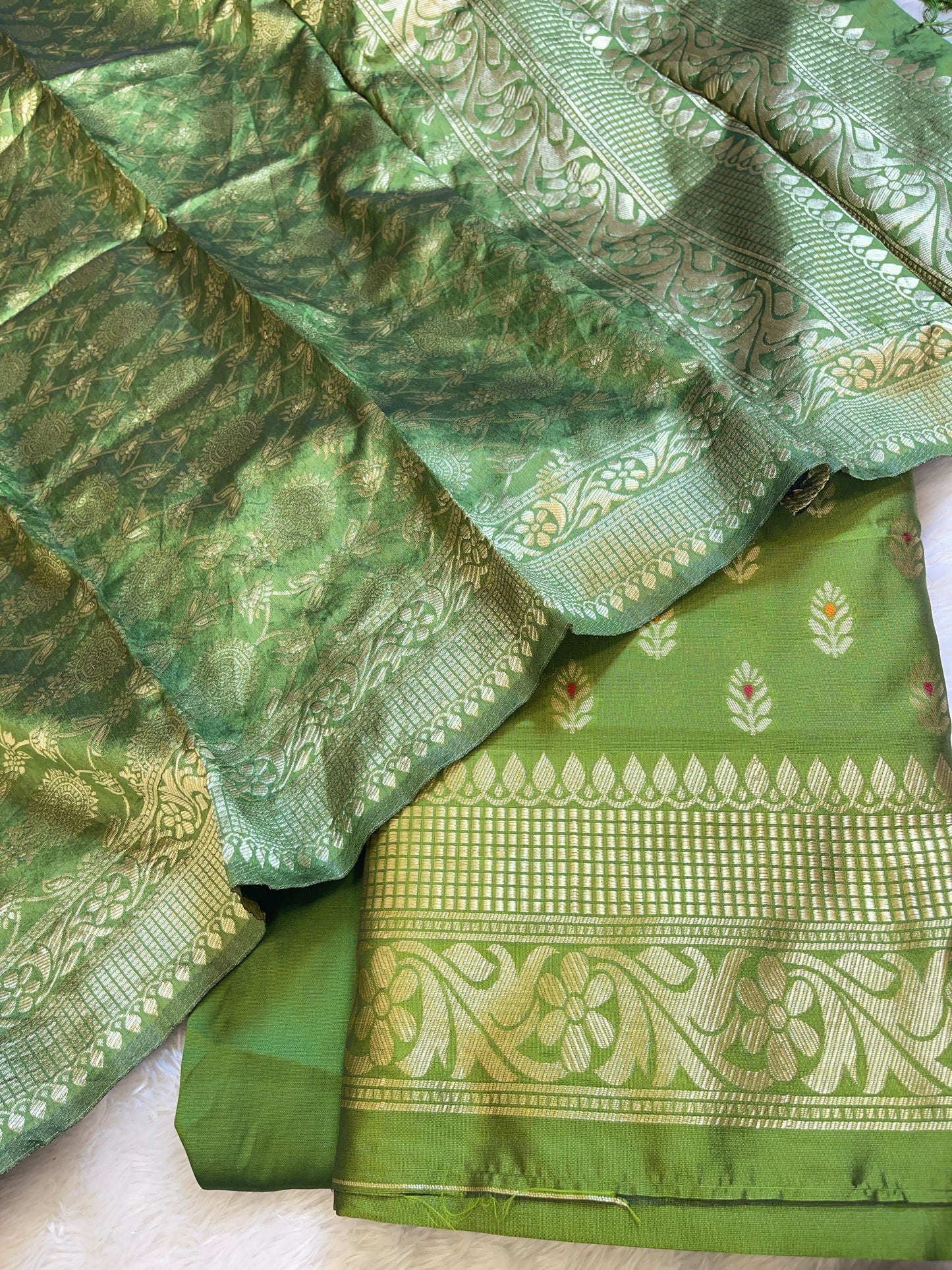 Mehndi Green Butter Silk Zari Mina Booti Banarasi 3 pcs Suit Set 600SKL_BS4