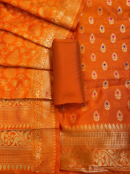 Orange Butter Silk Zari Mina Booti Banarasi 3 pcs Suit Set 600SKL_BS5