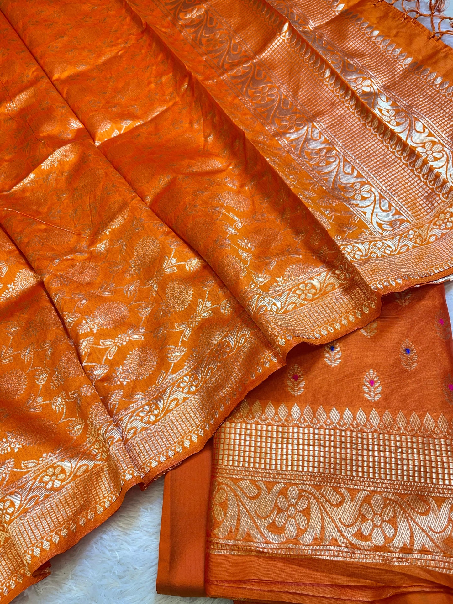 Orange Butter Silk Zari Mina Booti Banarasi 3 pcs Suit Set 600SKL_BS5