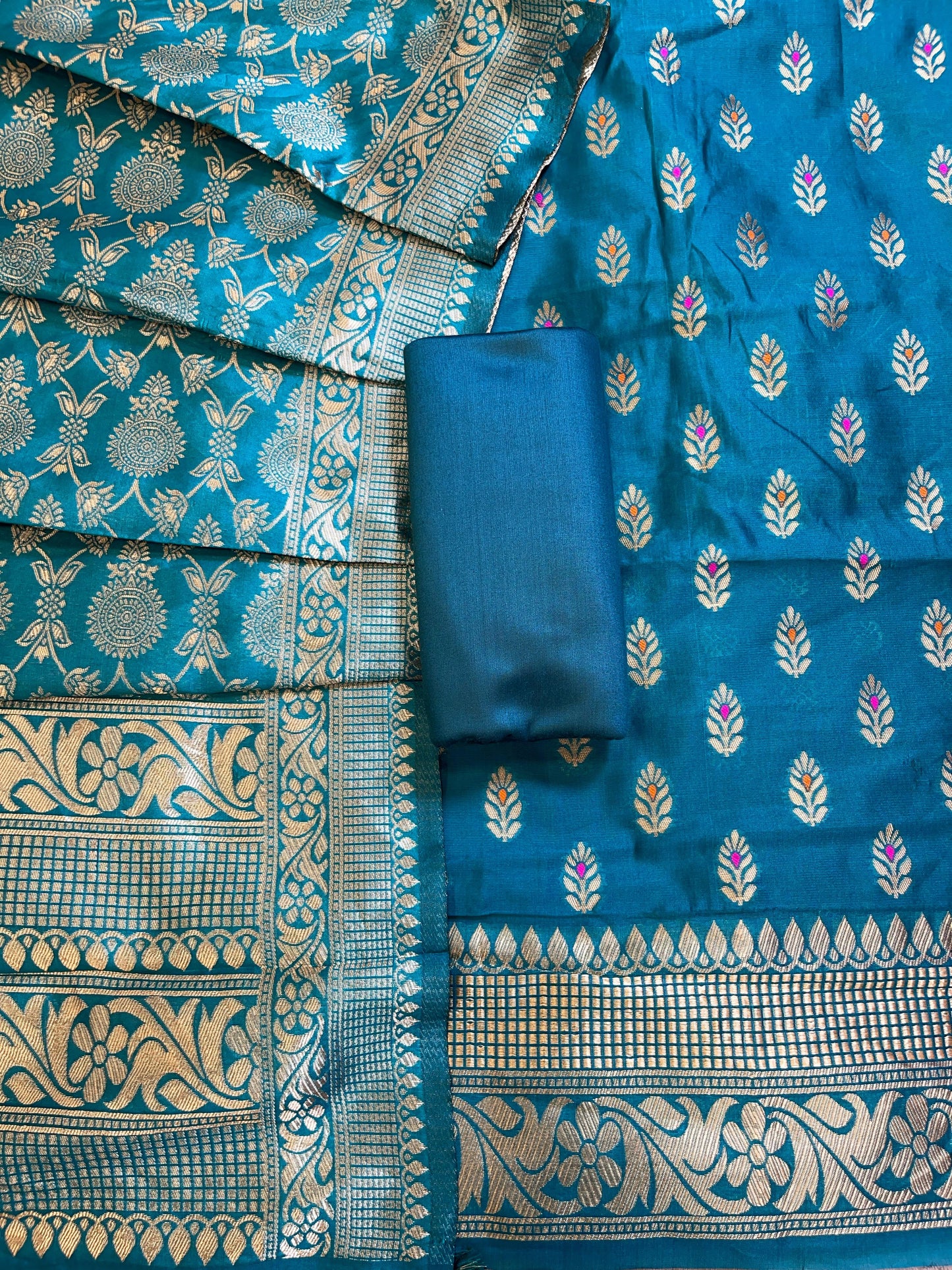 Blue Butter Silk Zari Mina Booti Banarasi 3 pcs Suit Set 600SKL_BS6