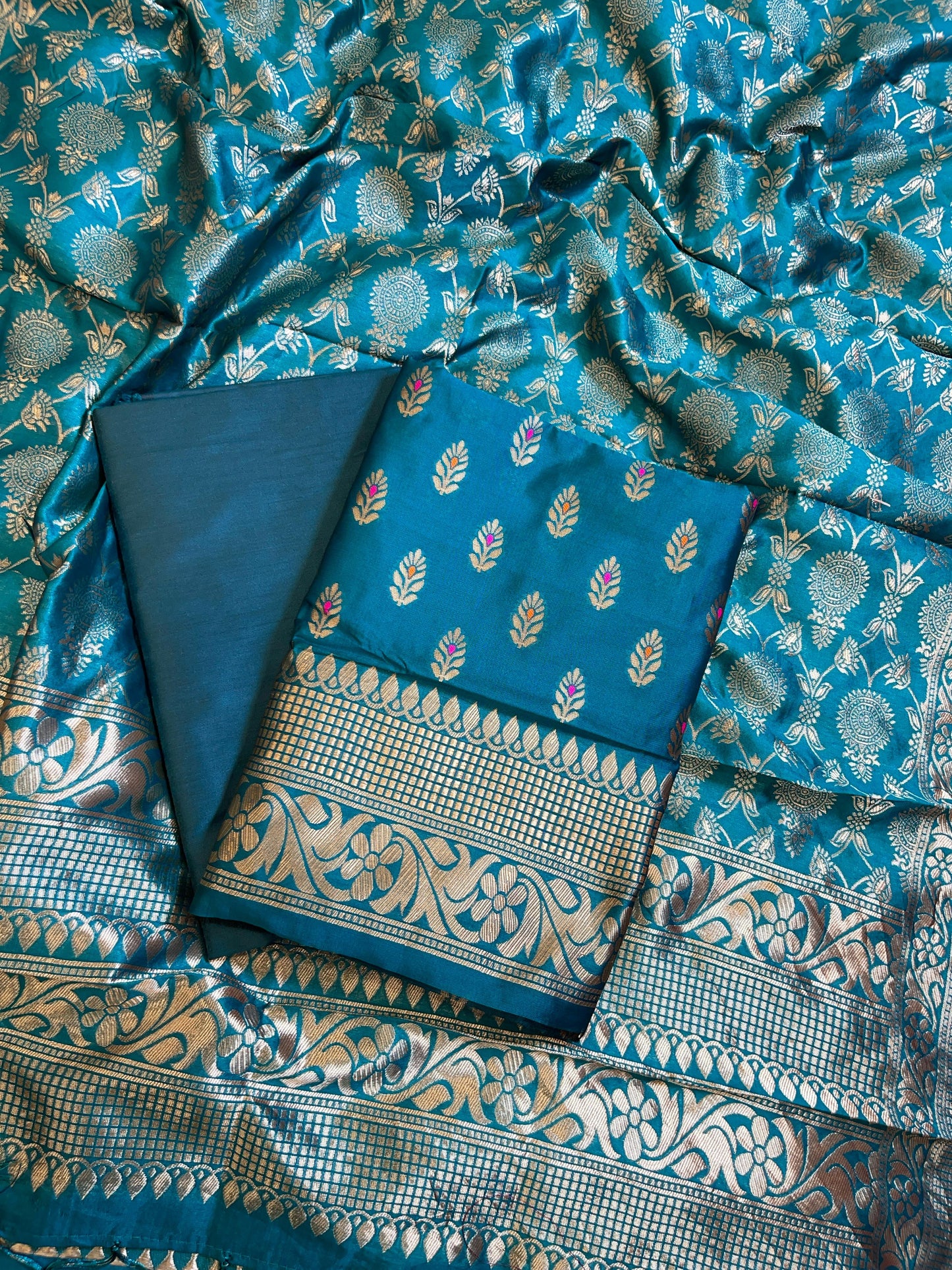 Blue Butter Silk Zari Mina Booti Banarasi 3 pcs Suit Set 600SKL_BS6