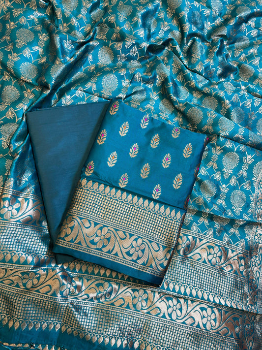 Blue Butter Silk Zari Mina Booti Banarasi 3 pcs Suit Set 600SKL_BS6