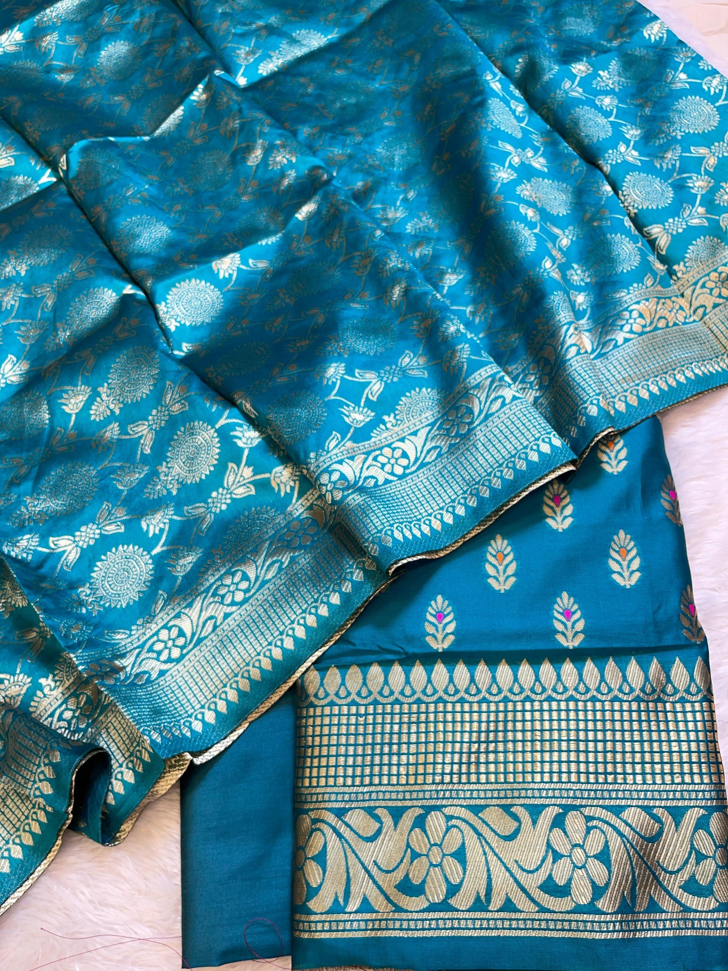 Blue Butter Silk Zari Mina Booti Banarasi 3 pcs Suit Set 600SKL_BS6