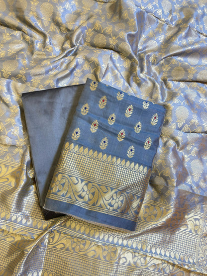 Grey Butter Silk Zari Mina Booti Banarasi 3 pcs Suit Set 600SKL_BS7