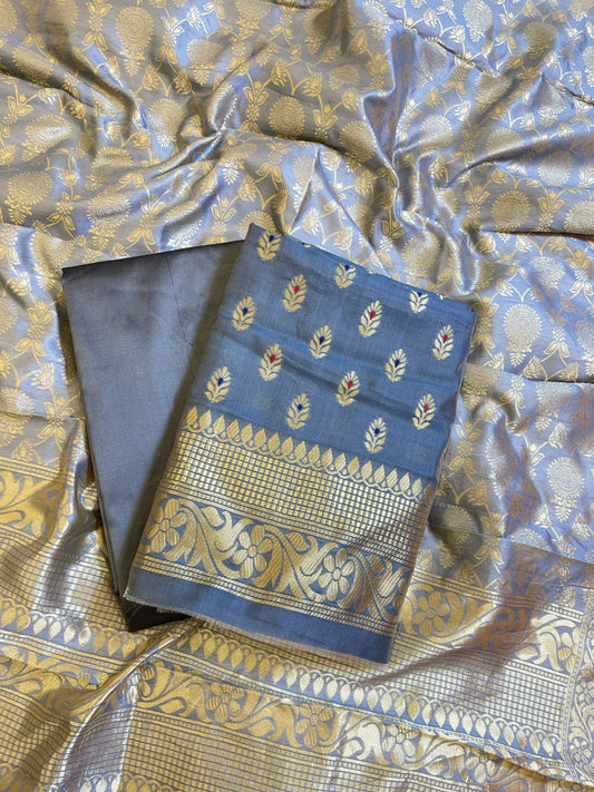 Grey Butter Silk Zari Mina Booti Banarasi 3 pcs Suit Set 600SKL_BS7