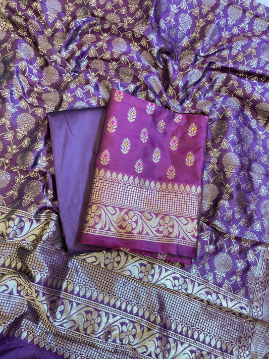 Purple Butter Silk Zari Mina Booti Banarasi 3 pcs Suit Set 600SKL_BS8