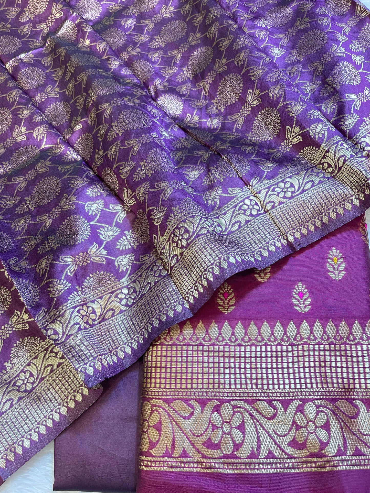 Purple Butter Silk Zari Mina Booti Banarasi 3 pcs Suit Set 600SKL_BS8