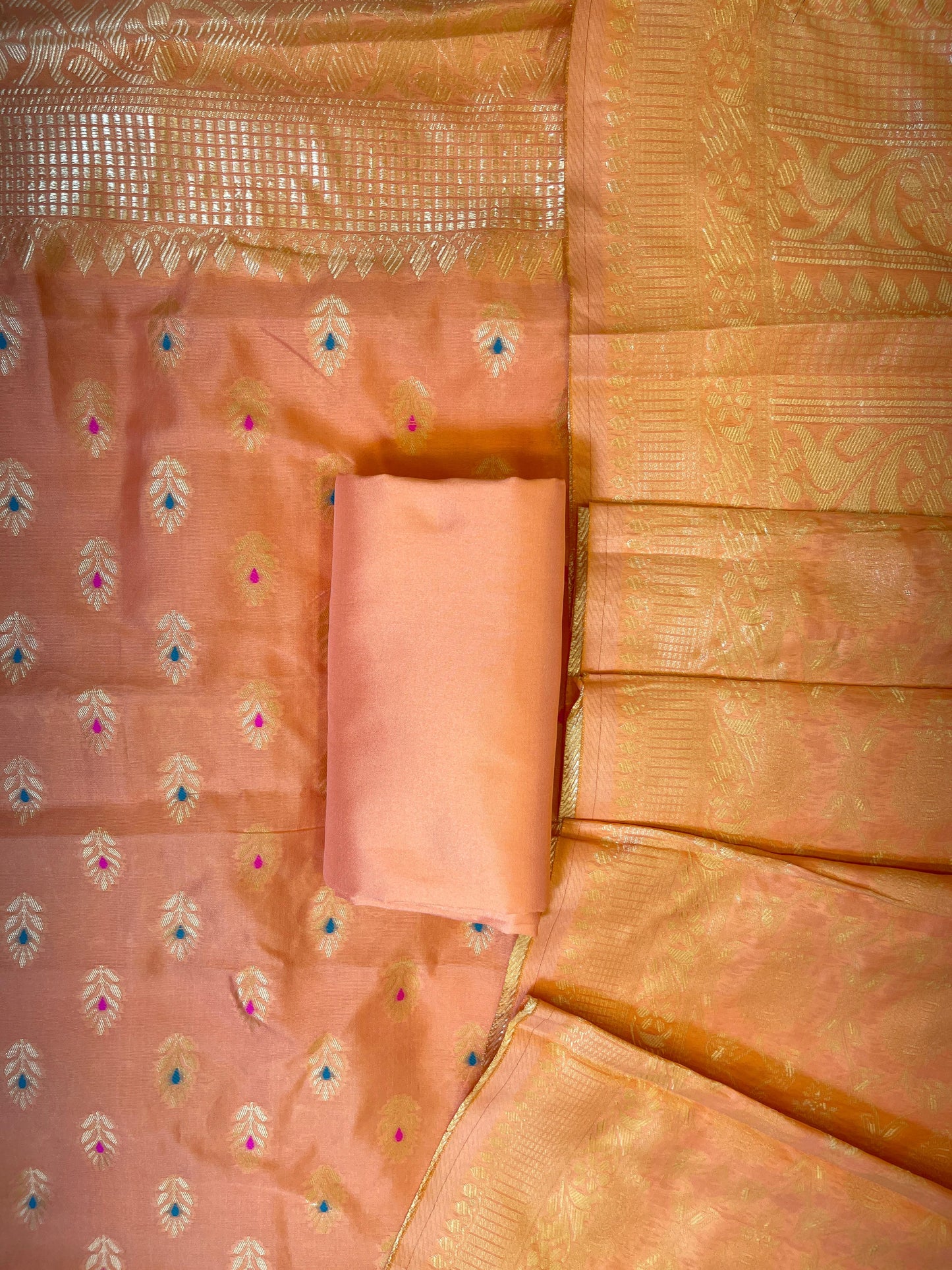 Peach Butter Silk Zari Mina Booti Banarasi 3 pcs Suit Set 600SKL_BS9