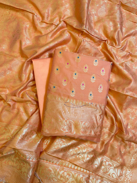 Peach Butter Silk Zari Mina Booti Banarasi 3 pcs Suit Set 600SKL_BS9