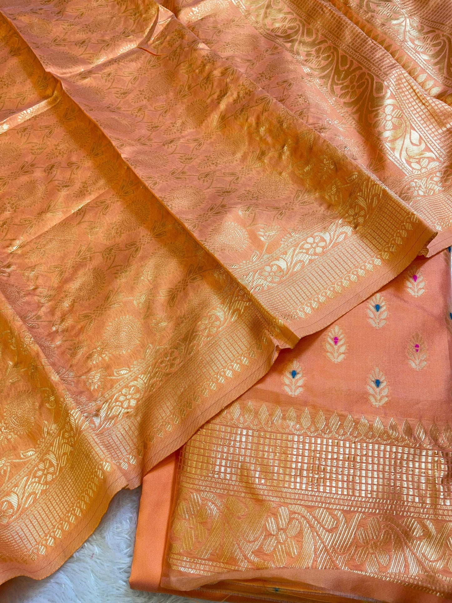 Peach Butter Silk Zari Mina Booti Banarasi 3 pcs Suit Set 600SKL_BS9