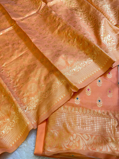 Peach Butter Silk Zari Mina Booti Banarasi 3 pcs Suit Set 600SKL_BS9