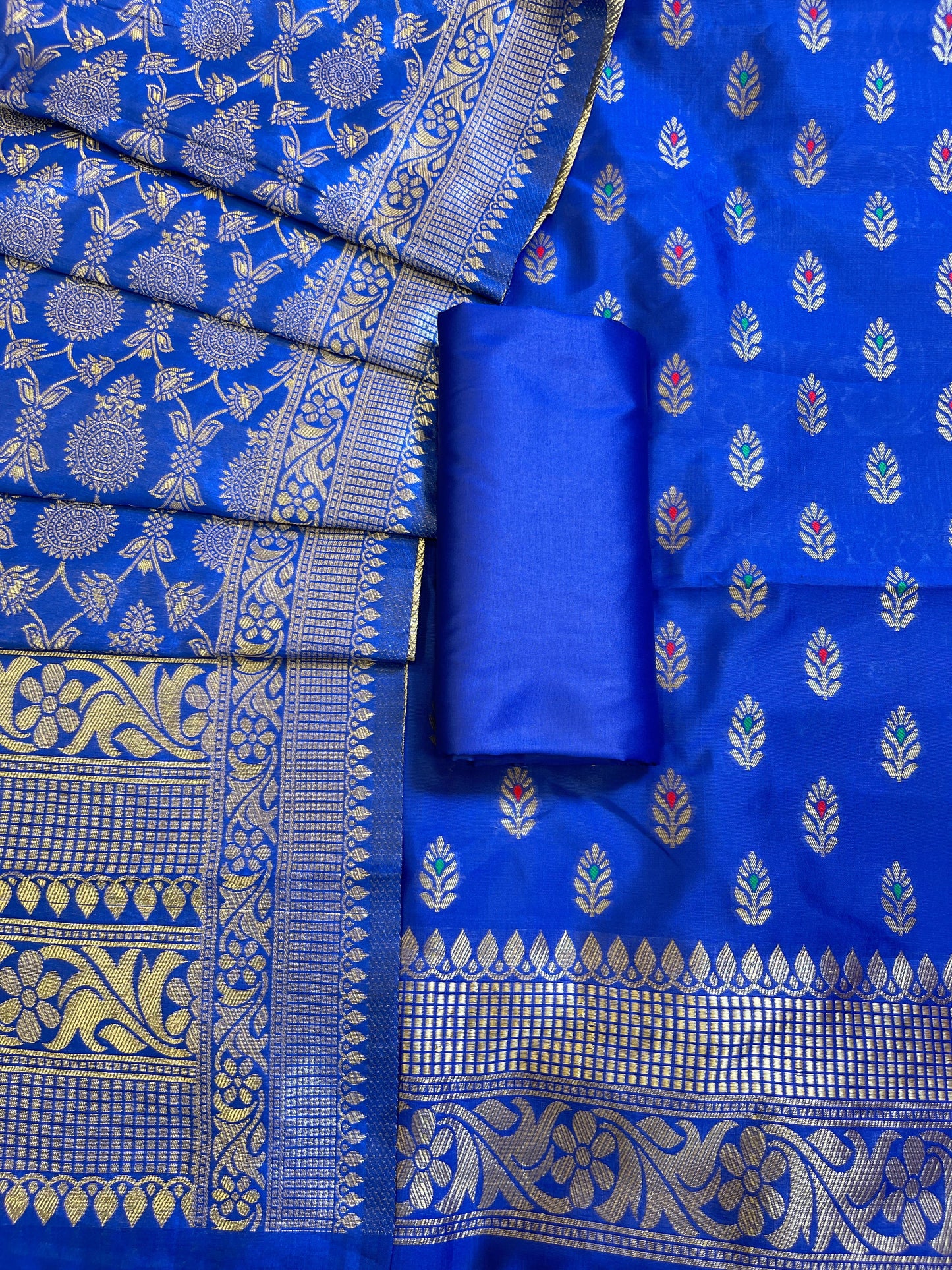 Blue Butter Silk Zari Mina Booti Banarasi 3 pcs Suit Set 600SKL_BS10