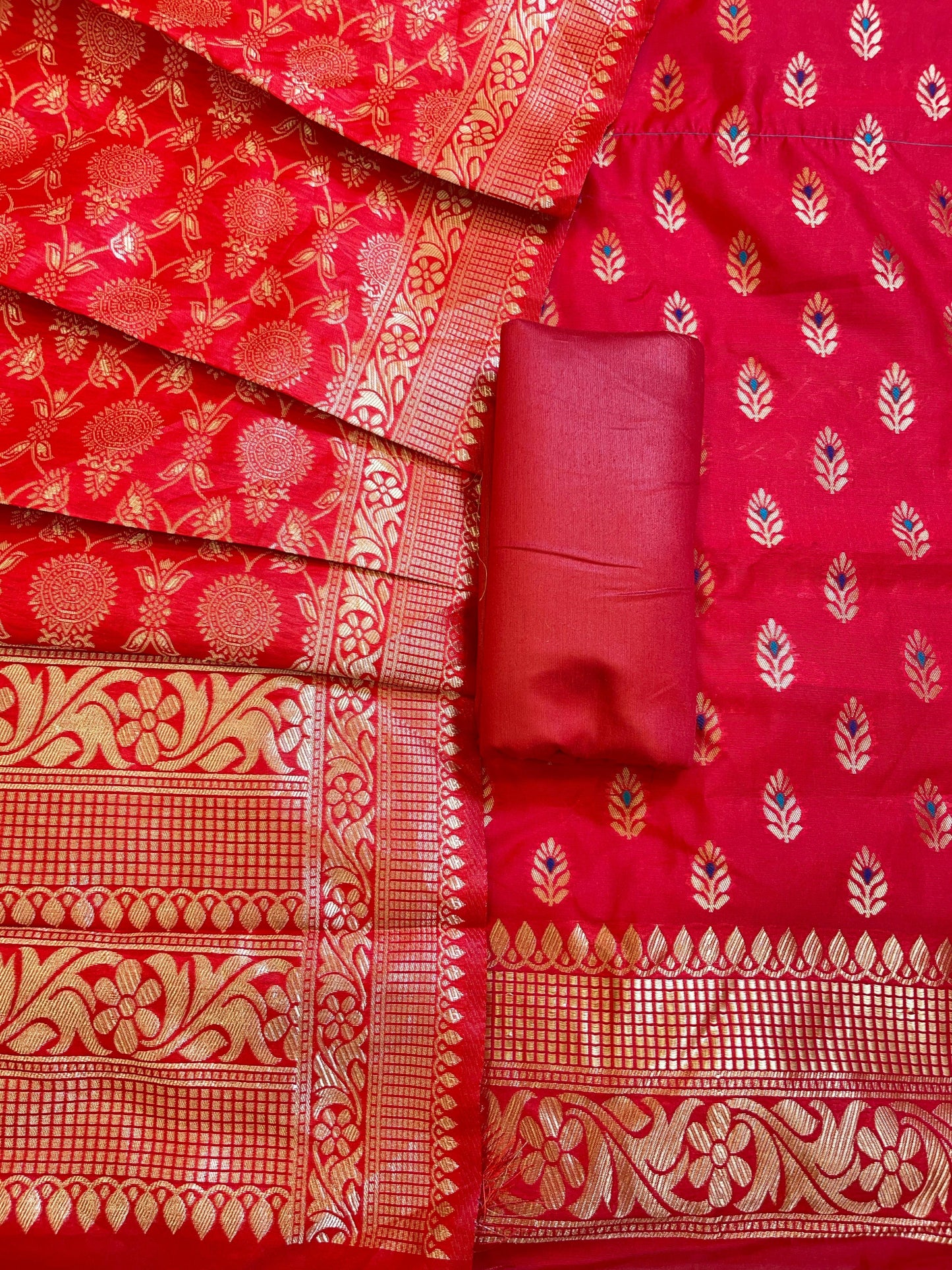Red Butter Silk Zari Mina Booti Banarasi 3 pcs Suit Set 600SKL_BS11