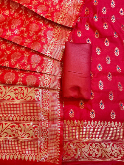 Red Butter Silk Zari Mina Booti Banarasi 3 pcs Suit Set 600SKL_BS11