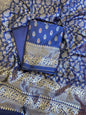 Violet Blue Butter Silk Zari Mina Booti Banarasi 3 pcs Suit Set 600SKL_BS12